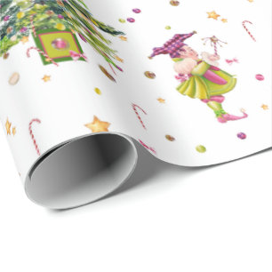 Papier Cadeau Green Christmas Elf gift wrap by Tonkinson