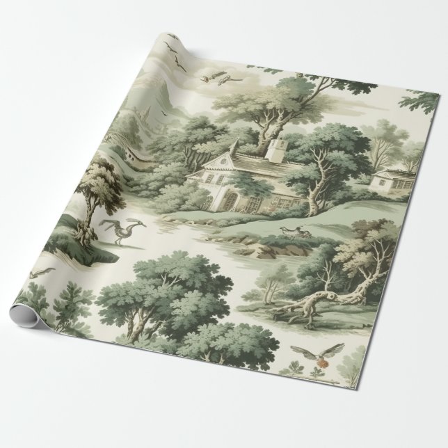 Papier Cadeau Green Countryside Hot Air Balloon Toile (8) (Déroulé)