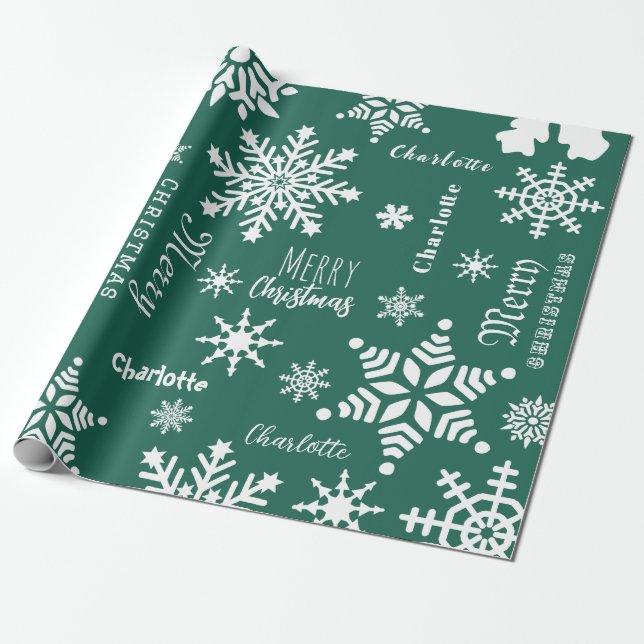 Papier Cadeau Green Custom Nom Noël Fête neige (Déroulé)