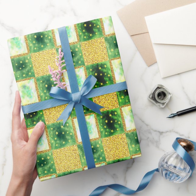 Papier Cadeau Green | Faux Parties scintillant et Opal moderne (Cadeaux)