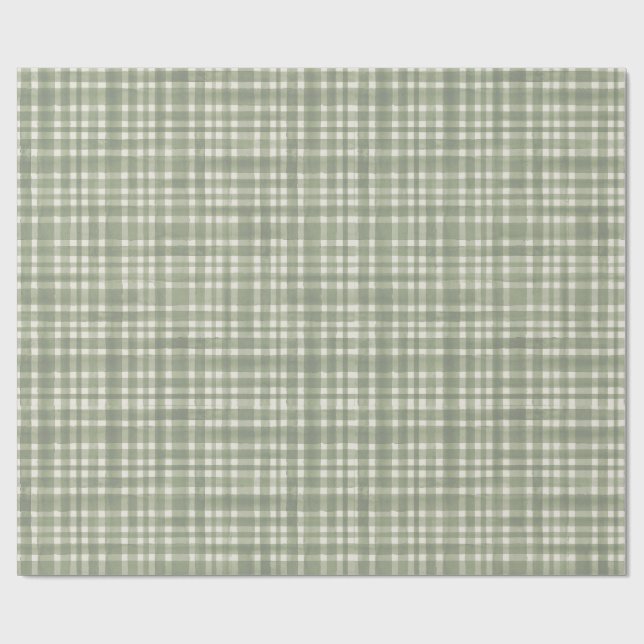 Papier Cadeau Green Gingham Plaid Wrapping Paper (Plat)