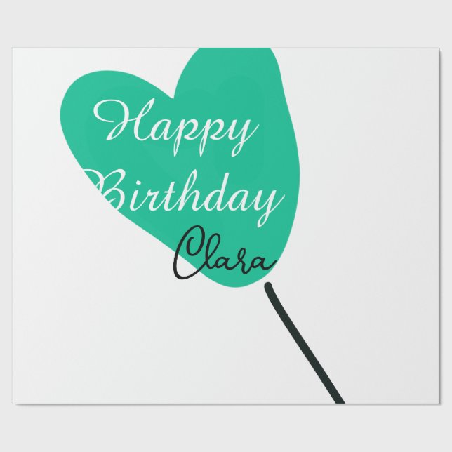 Papier Cadeau Green heart happy birthday white black balloon kid (Plat)