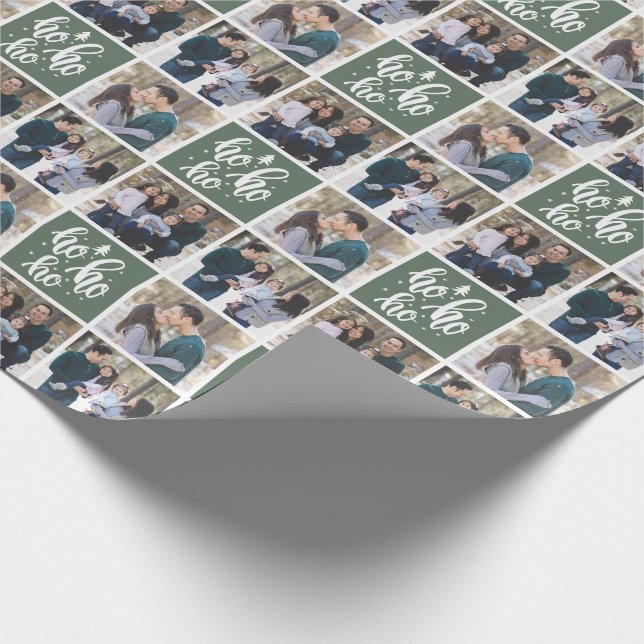 Papier Cadeau Green Ho Ho Ho Joyeux Noël - 3 Photos (Coin)