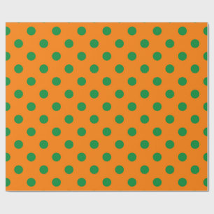 Papier Cadeau Green On Orange Pois Design Motif