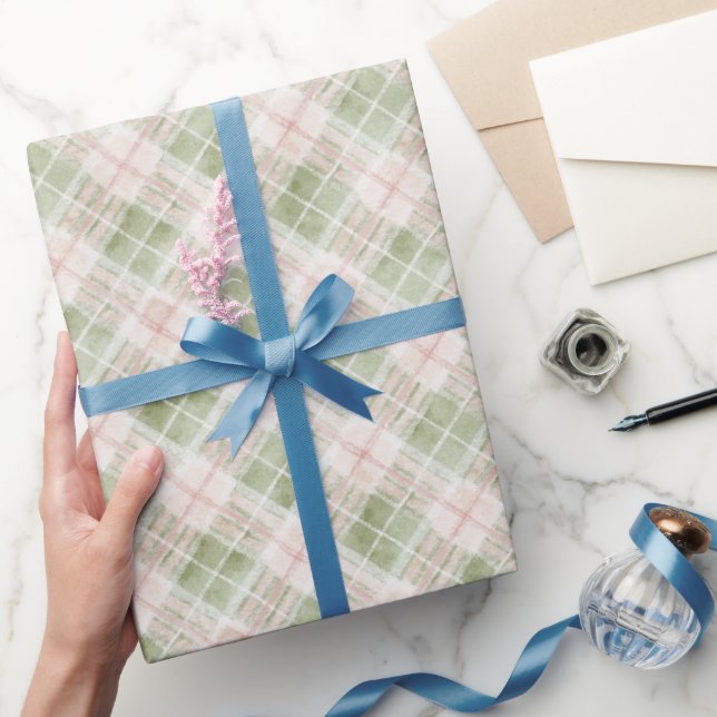 Papier Cadeau Green Pink Plaid Stripes Birthday (Cadeaux)