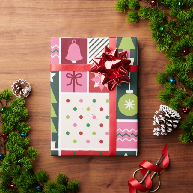Papier Cadeau Green Red Pink Geometric Modern Christmas Wrapping (Cadeau de vacances)