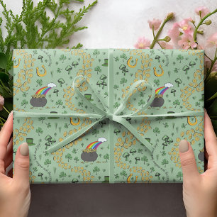 Papier Cadeau Green St. Patrick's Day Leprechaun Pot d'or