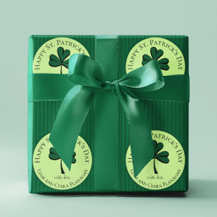 Papier Cadeau Green Stripes Happy St Patrick's Day Lucky Clover