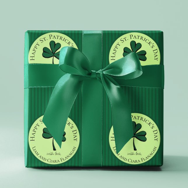 Papier Cadeau Green Stripes Happy St Patrick's Day Lucky Clover (Happy St Patrick's Day Green Striped Pattern with Lucky Green Clover and Editable Texts)