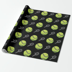 Papier Cadeau Green Tennis Balls et raquettes Athlète Sport Blan