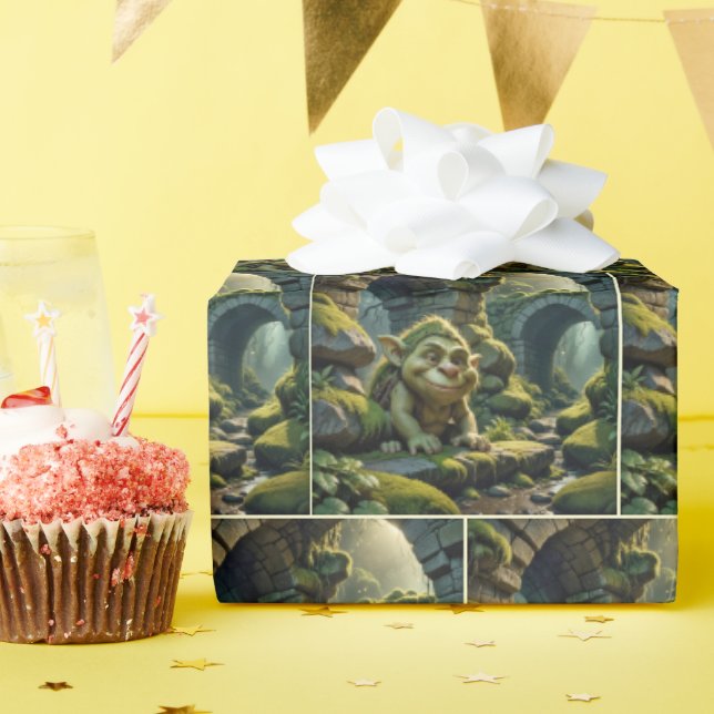 Papier Cadeau Green Troll Under a Stone Bridge (Fête d'anniversaire)