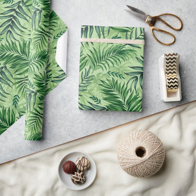 Papier Cadeau Green Tropical Palm & Monstera Feuille (Artisanat)