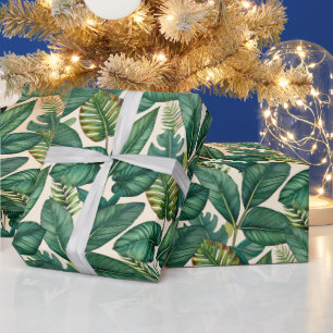 Papier Cadeau Green & Turquoise Palm Monstera Tropical Feuille M