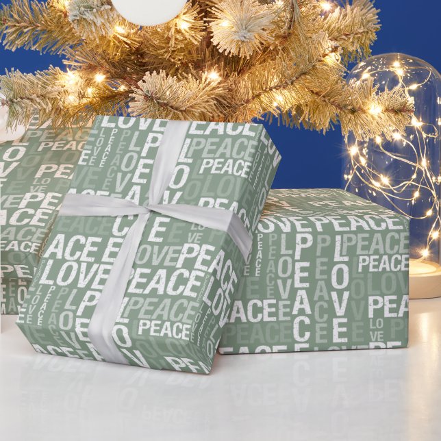 Papier Cadeau Green White Peace Love Christmas (Vacances)