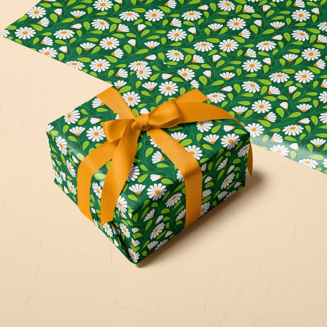 Papier Cadeau Green & White Spring Daisies & Vine Pattern (Créateur téléchargé)