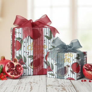 Papier Cadeau Grenade bleue rayée juive Shanah Tovah