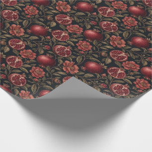 Papier Cadeau Grenade Botanique Floral Vintage Jardin Sombre