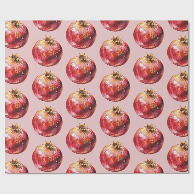 Papier Cadeau Grenade de fruit aquarelle tendance moderne (Plat)