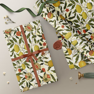 Papier Cadeau Grenades Citrons Fruits Motif William Morris Pomeg