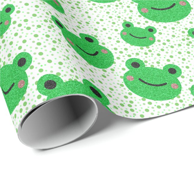Papier Cadeau Grenouille 1er Anniversaire de la fête Dots verts (Coin rond)
