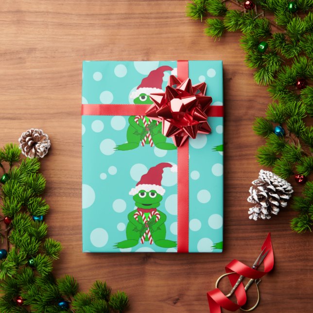 Papier Cadeau Grenouille de Noël : Papier à enveloppement bleu (Cadeau de vacances)