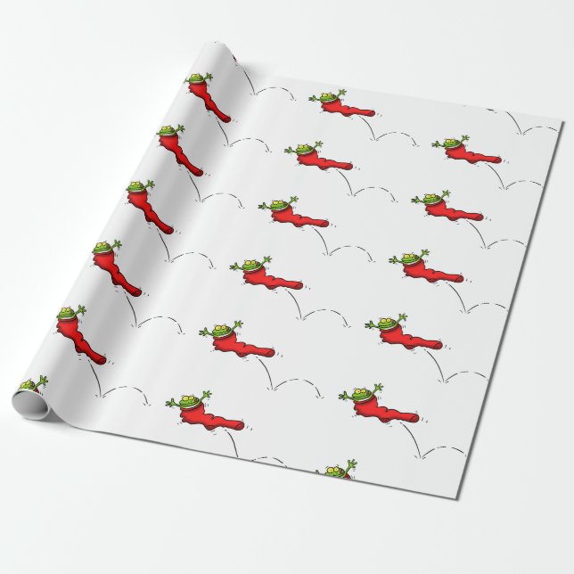 Papier Cadeau Grenouille drôle dans le bas rouge dessin de Noël (Déroulé)