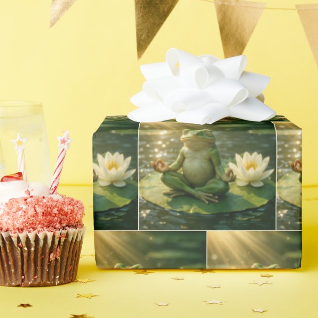 Papier Cadeau Grenouille méditant sur un nénuphar (Fête d'anniversaire)