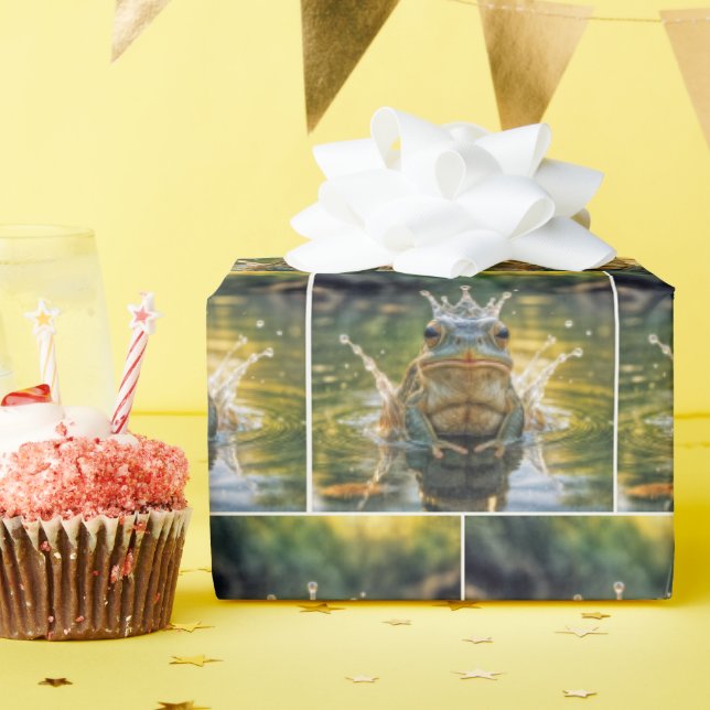 Papier Cadeau Grenouille portant une couronne d'eau (Fête d'anniversaire)