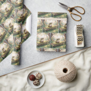 Papier Cadeau Grenouille portant une couronne florale en forêt