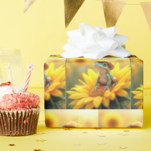 Papier Cadeau Grenouille sur un tournesol