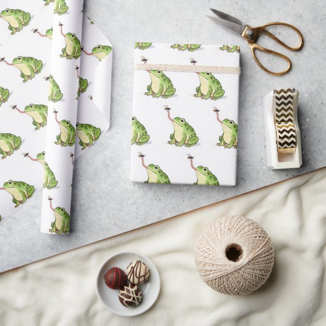 Papier Cadeau Grenouille verte attrapant une mouche (Artisanat)