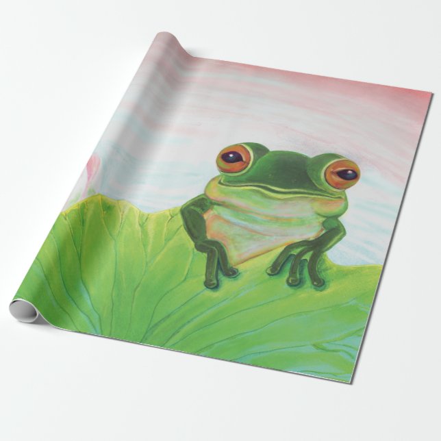 Papier Cadeau Grenouille verte Se détendre dans l'étang (Déroulé)