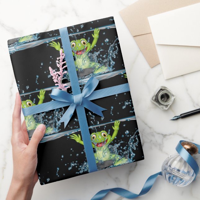 Papier Cadeau Grenouilles À Sauter Dans L'Eau (Cadeaux)