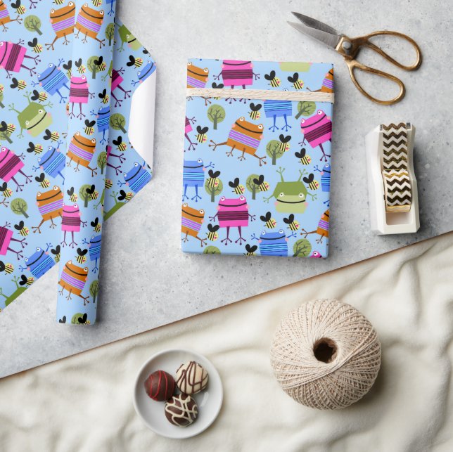Papier Cadeau Grenouilles colorées et bourdons (Artisanat)