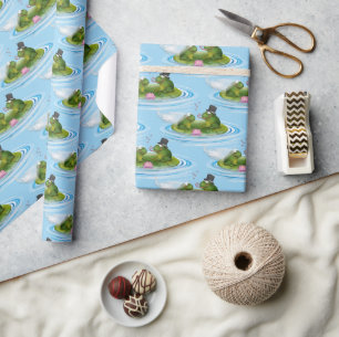 Papier Cadeau Grenouilles mariages sur Lily Pad avec Coeurs