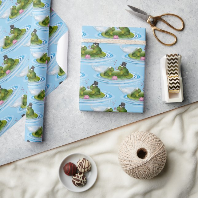Papier Cadeau Grenouilles mariages sur Lily Pad avec Coeurs (Artisanat)