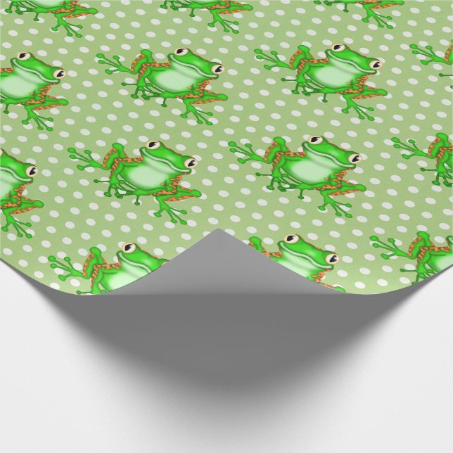 Papier Cadeau Grenouilles vertes sur les Pois (Coin)