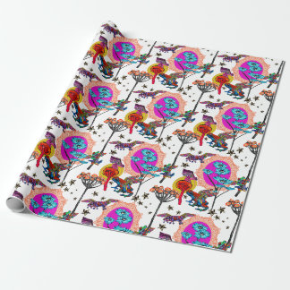 Papier Cadeau Grenouilles volantes colorées