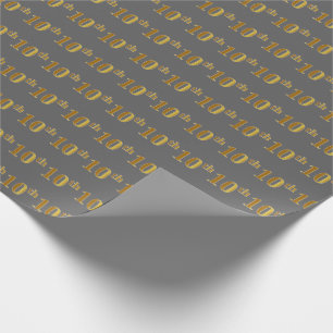 Papier Cadeau Grey, Faux Gold 10th (Dixième) Event Wrapping Pape