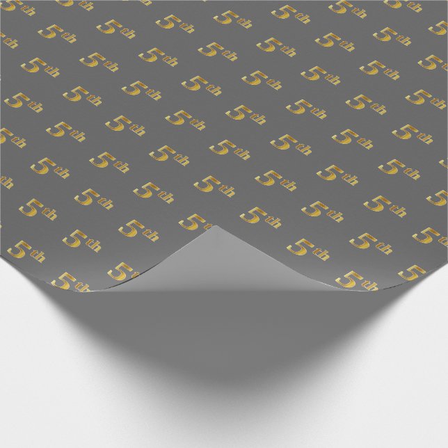 Papier Cadeau Grey, Faux Gold 5th (Fifth) Event Wrapper Paper (Coin)