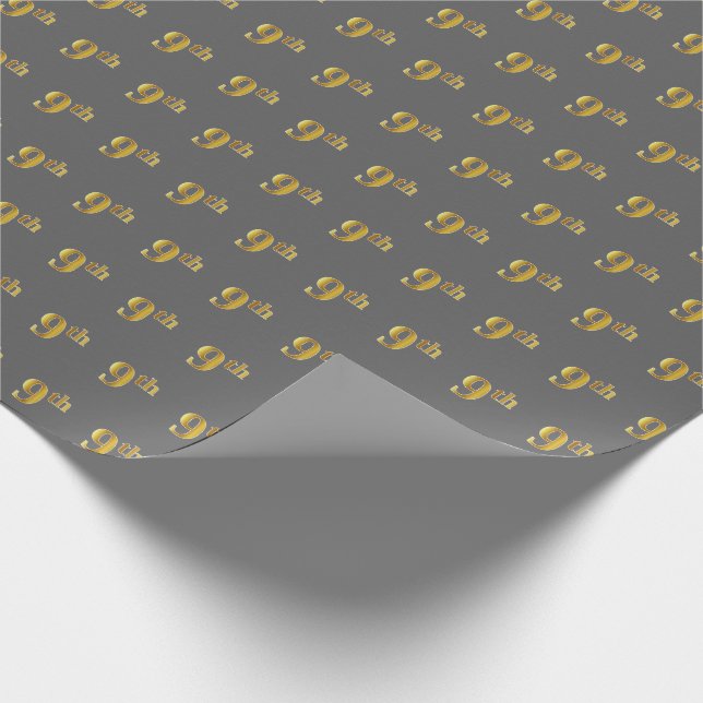 Papier Cadeau Grey, Faux Gold 9th (Neuvième) Event Wrapper Paper (Coin)