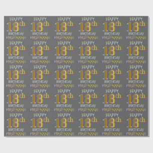 Papier Cadeau Grey, Faux Gold "HAPPY 18th BIRTHDAY"