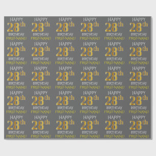 Papier Cadeau Grey, Faux Gold "HAPPY 28th BIRTHDAY"