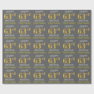 Papier Cadeau Grey, Faux Gold "HAPPY 63rd BIRTHDAY"