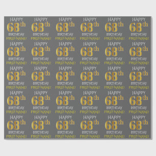 Papier Cadeau Grey, Faux Gold "HAPPY 68th BIRTHDAY"