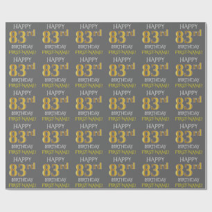 Papier Cadeau Grey, Faux Gold "HAPPY 83rd BIRTHDAY"