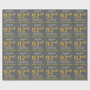 Papier Cadeau Grey, Faux Gold "HAPPY 92nd BIRTHDAY"
