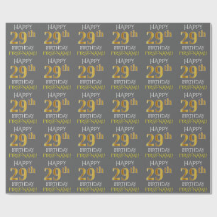 Papier Cadeau Grey, Faux Gold "HEUREUX 29e anniversaire"