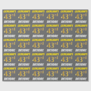 Papier Cadeau Grey, Faux/Imitation Gold, "43e anniversaire"