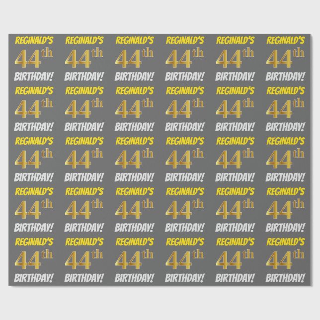 Papier Cadeau Grey, Faux/Imitation Gold, "44e anniversaire" (Plat)